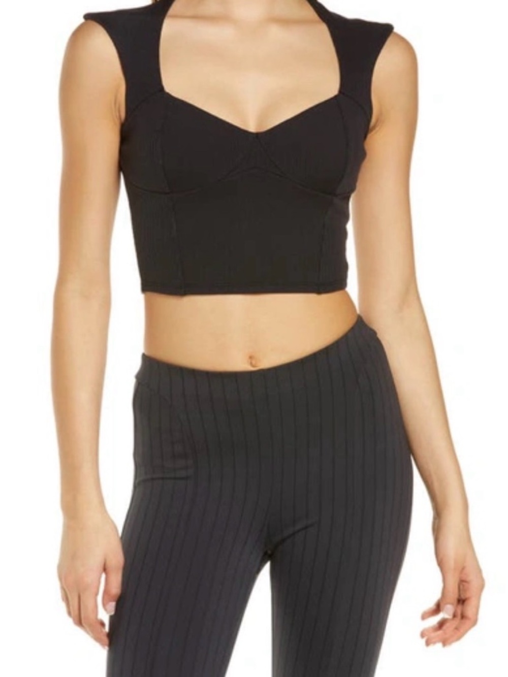 ALO Yoga Black Ribbed Sweetheart lined with bra Performance Tank Top Size S